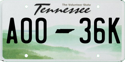 TN license plate A0036K