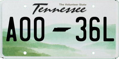 TN license plate A0036L