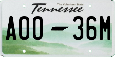 TN license plate A0036M