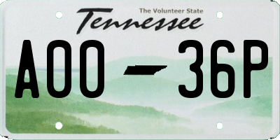 TN license plate A0036P