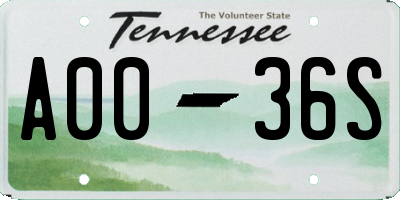 TN license plate A0036S
