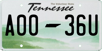 TN license plate A0036U