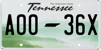 TN license plate A0036X