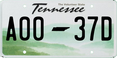 TN license plate A0037D
