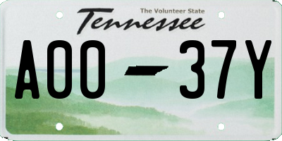 TN license plate A0037Y