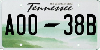 TN license plate A0038B