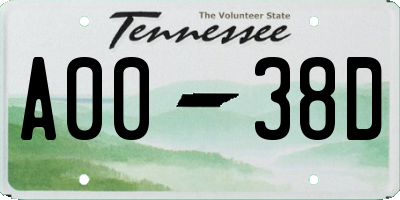 TN license plate A0038D