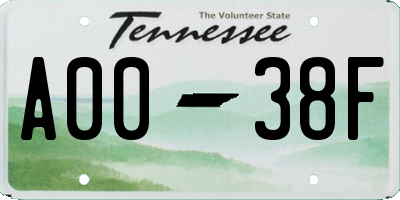 TN license plate A0038F