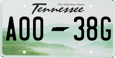 TN license plate A0038G