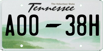 TN license plate A0038H