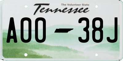 TN license plate A0038J