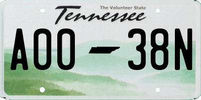 TN license plate A0038N