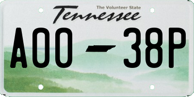 TN license plate A0038P
