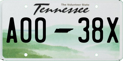 TN license plate A0038X