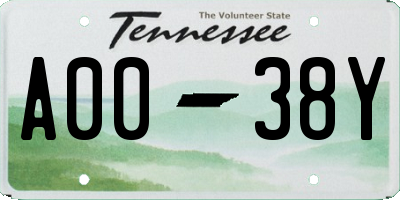 TN license plate A0038Y