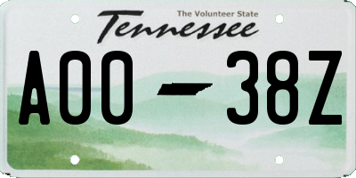 TN license plate A0038Z