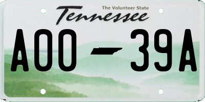 TN license plate A0039A