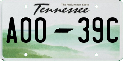 TN license plate A0039C