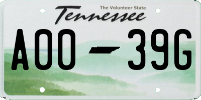 TN license plate A0039G