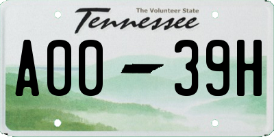 TN license plate A0039H