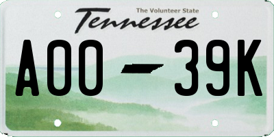 TN license plate A0039K