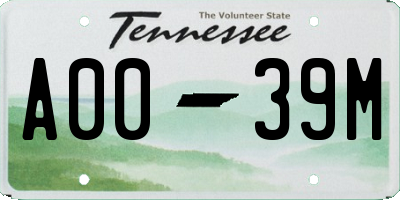 TN license plate A0039M