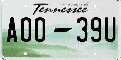 TN license plate A0039U