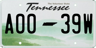 TN license plate A0039W