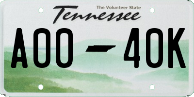 TN license plate A0040K