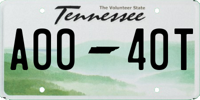 TN license plate A0040T