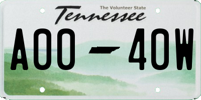 TN license plate A0040W