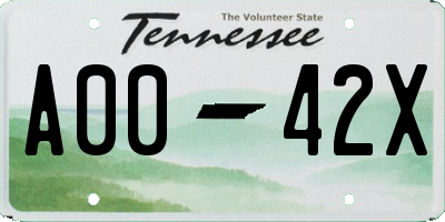 TN license plate A0042X