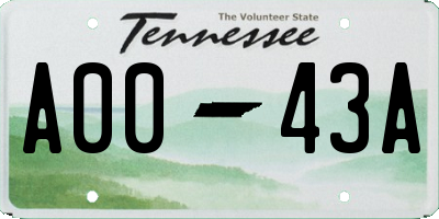 TN license plate A0043A