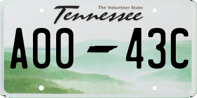 TN license plate A0043C