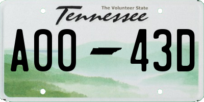 TN license plate A0043D