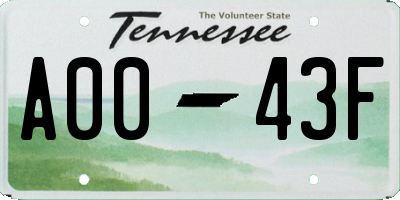 TN license plate A0043F