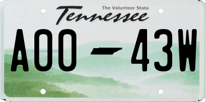 TN license plate A0043W