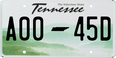 TN license plate A0045D