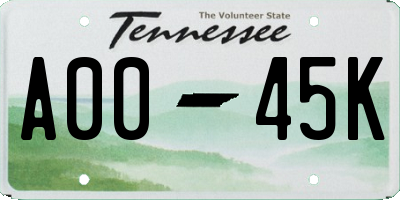 TN license plate A0045K