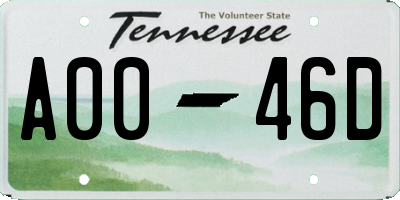 TN license plate A0046D