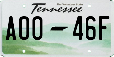 TN license plate A0046F