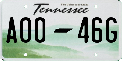 TN license plate A0046G