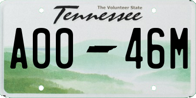 TN license plate A0046M