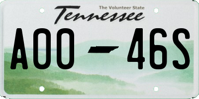 TN license plate A0046S