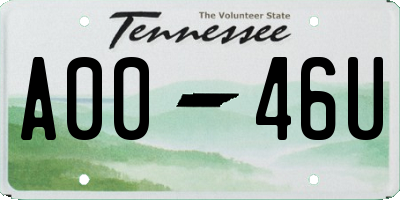 TN license plate A0046U