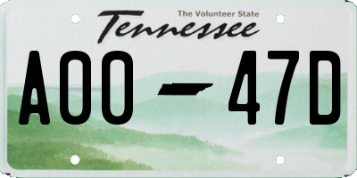 TN license plate A0047D