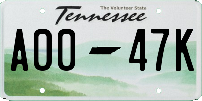 TN license plate A0047K