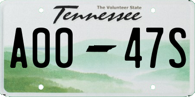 TN license plate A0047S