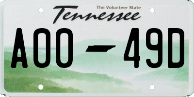 TN license plate A0049D