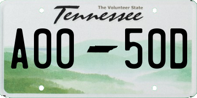 TN license plate A0050D